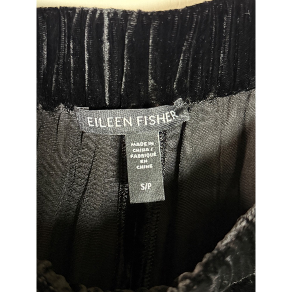 Eileen Fisher Black Crushed Velvet Wide Leg Pants High Rise Elastic Waist S/P - Picture 3 of 6